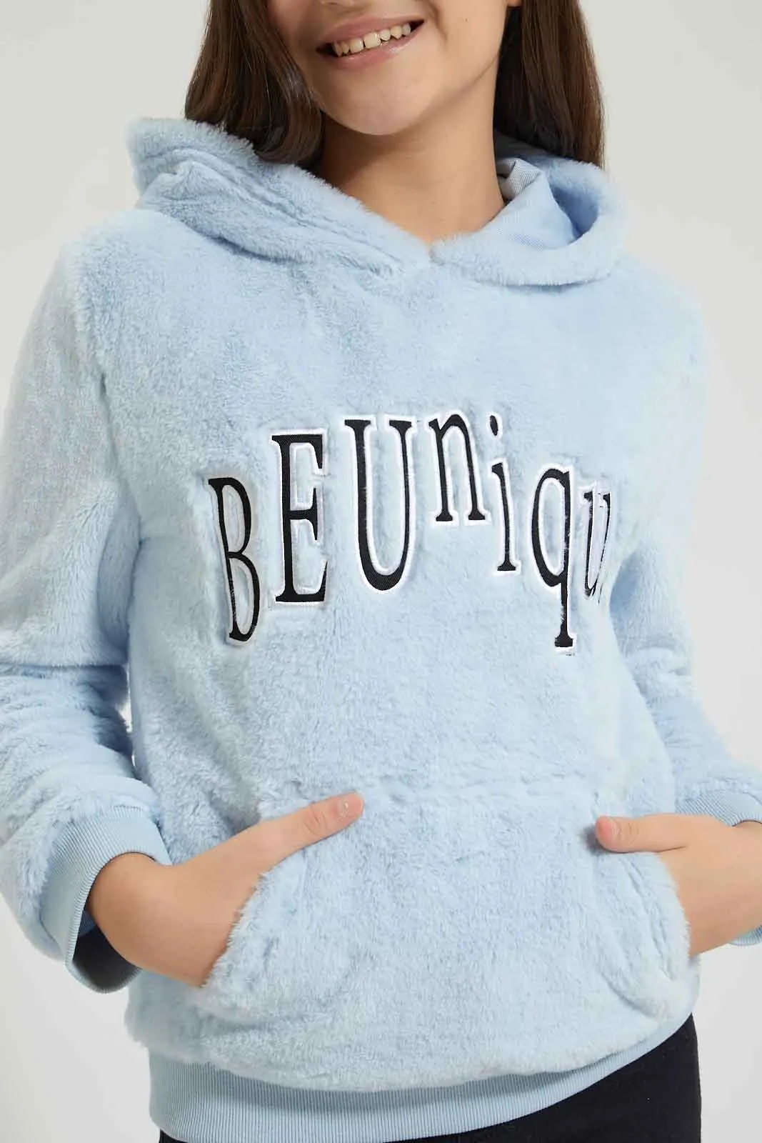 Blue Fur Hooded Sweatshirt