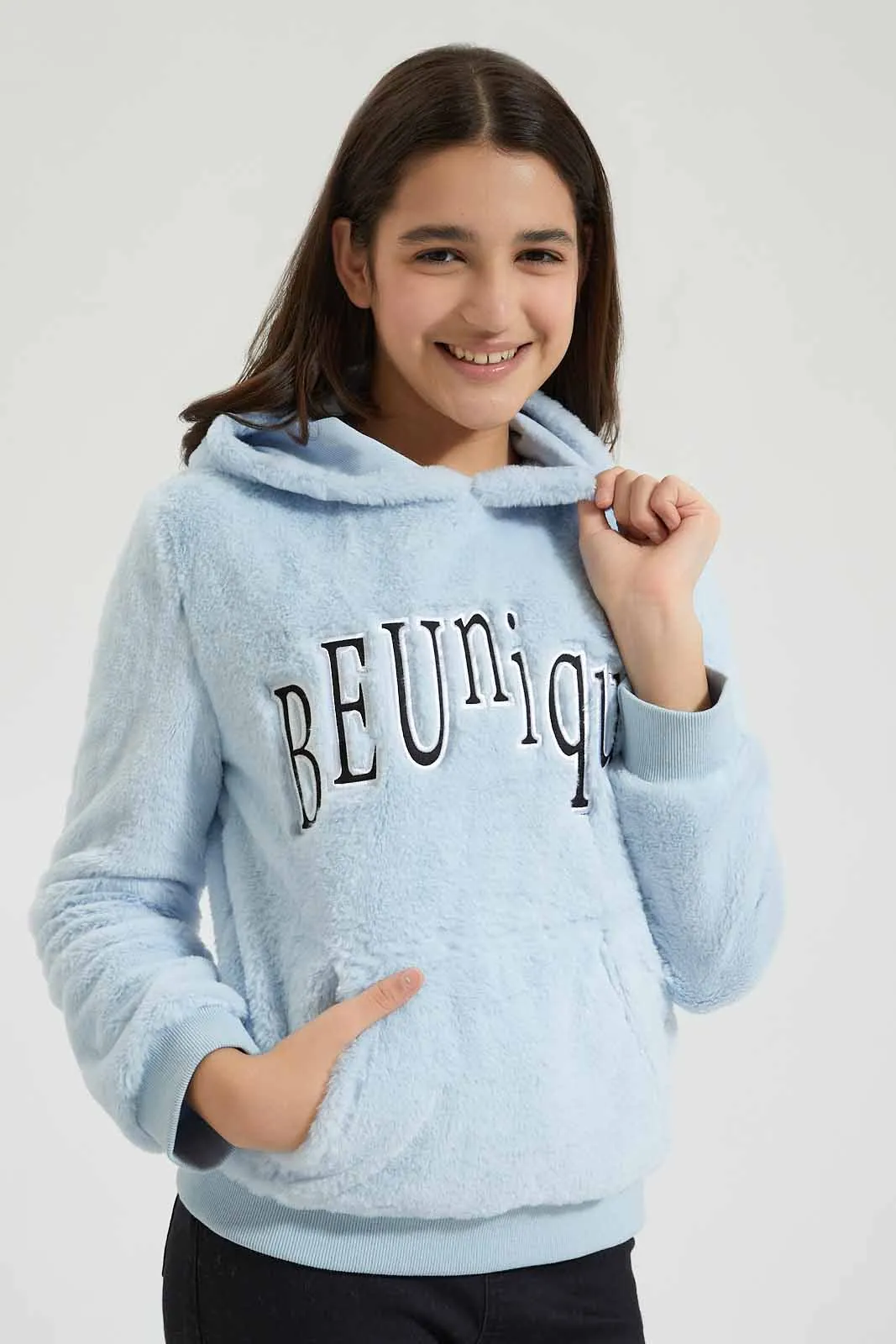 Blue Fur Hooded Sweatshirt