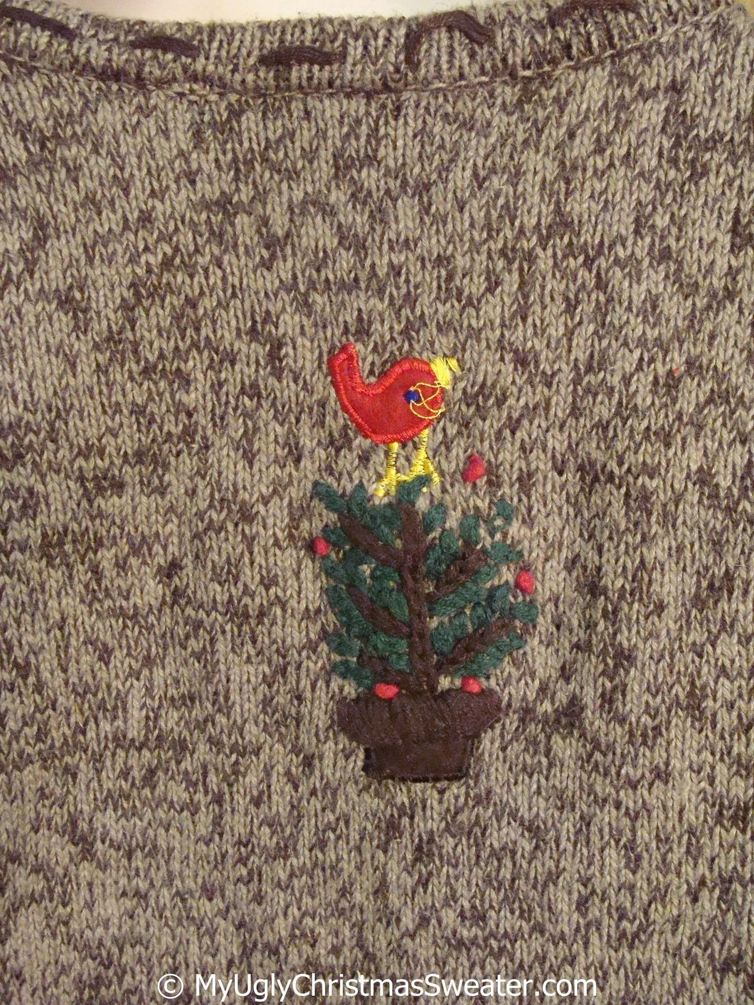 Brown Cheap Christmas Sweater Vest with Snowmen and Bird