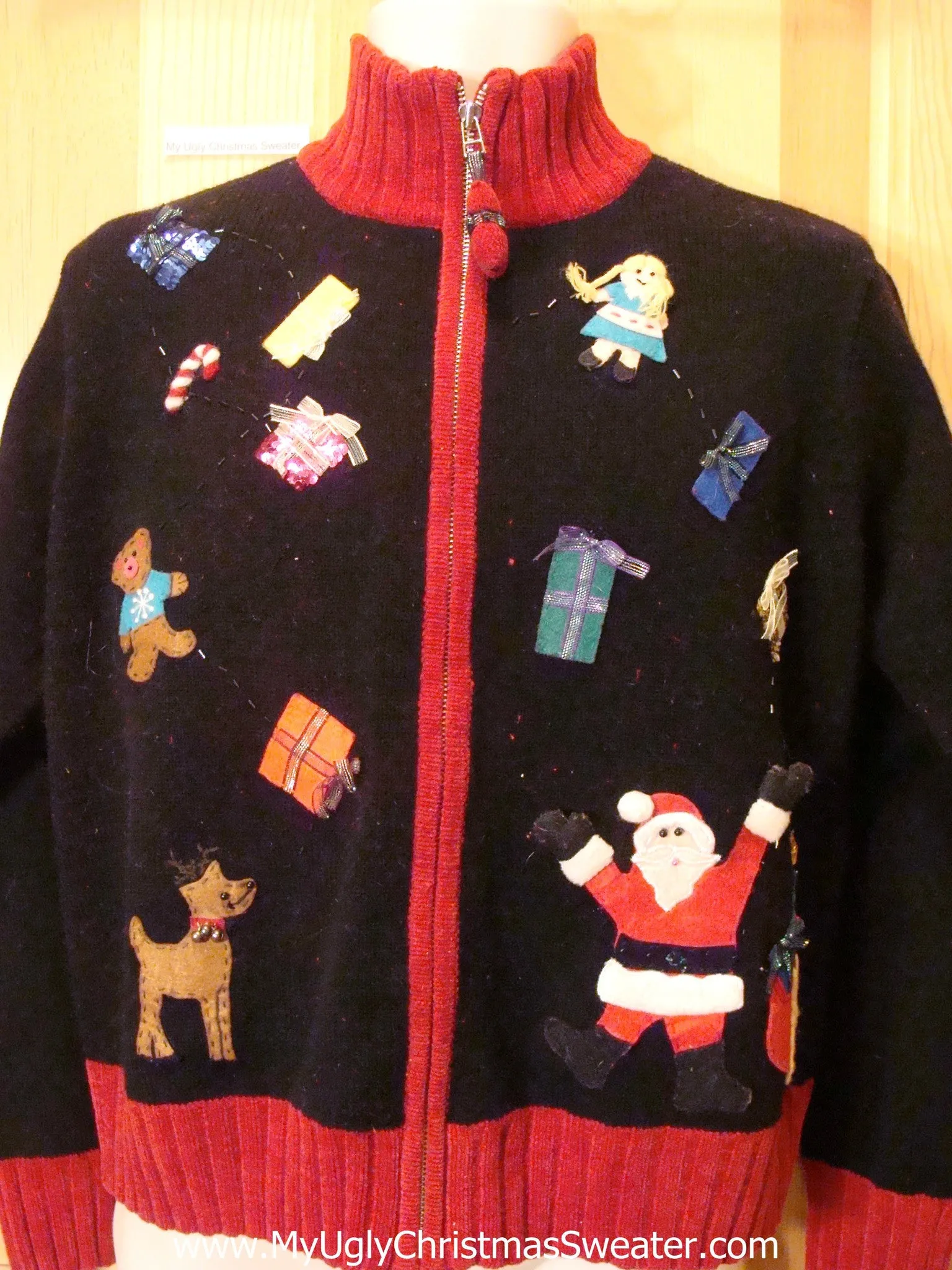 Christmas Sweater Jumper with Santa and Reindeer and Toys