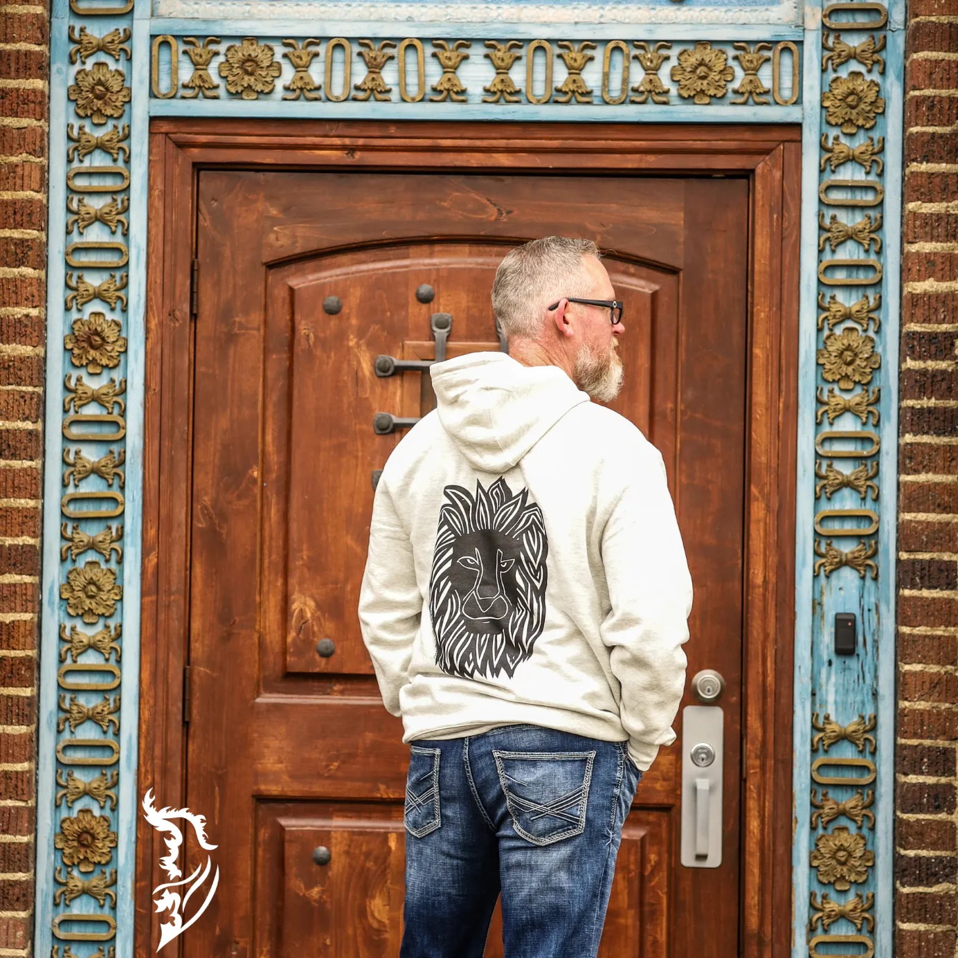 Courage Lion Hand-drawn Fleece-Lined Zip-Up Hoodie