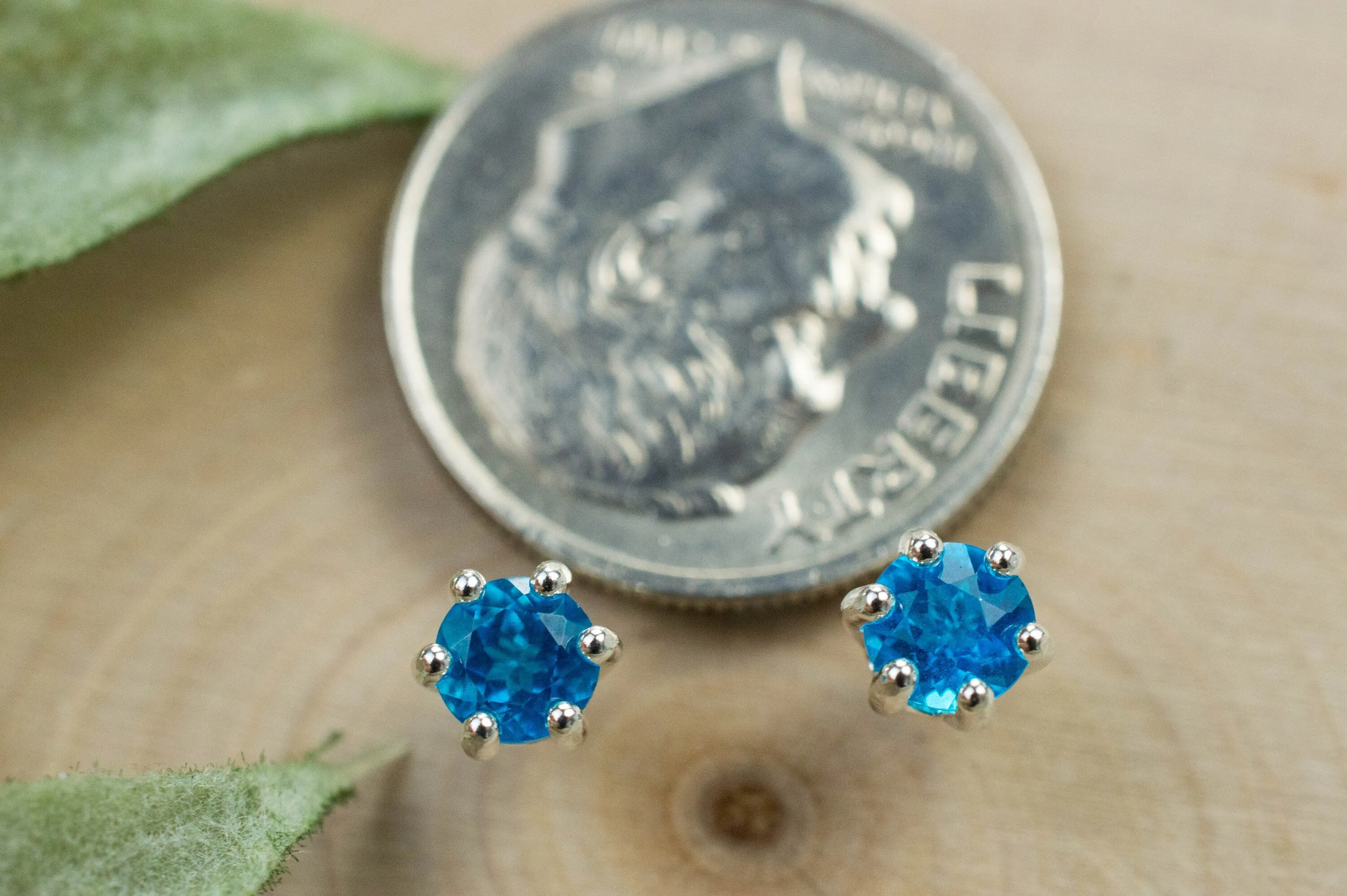 Neon Blue Apatite Earrings; Genuine Untreated Madagascar Apatite; 0.520cts