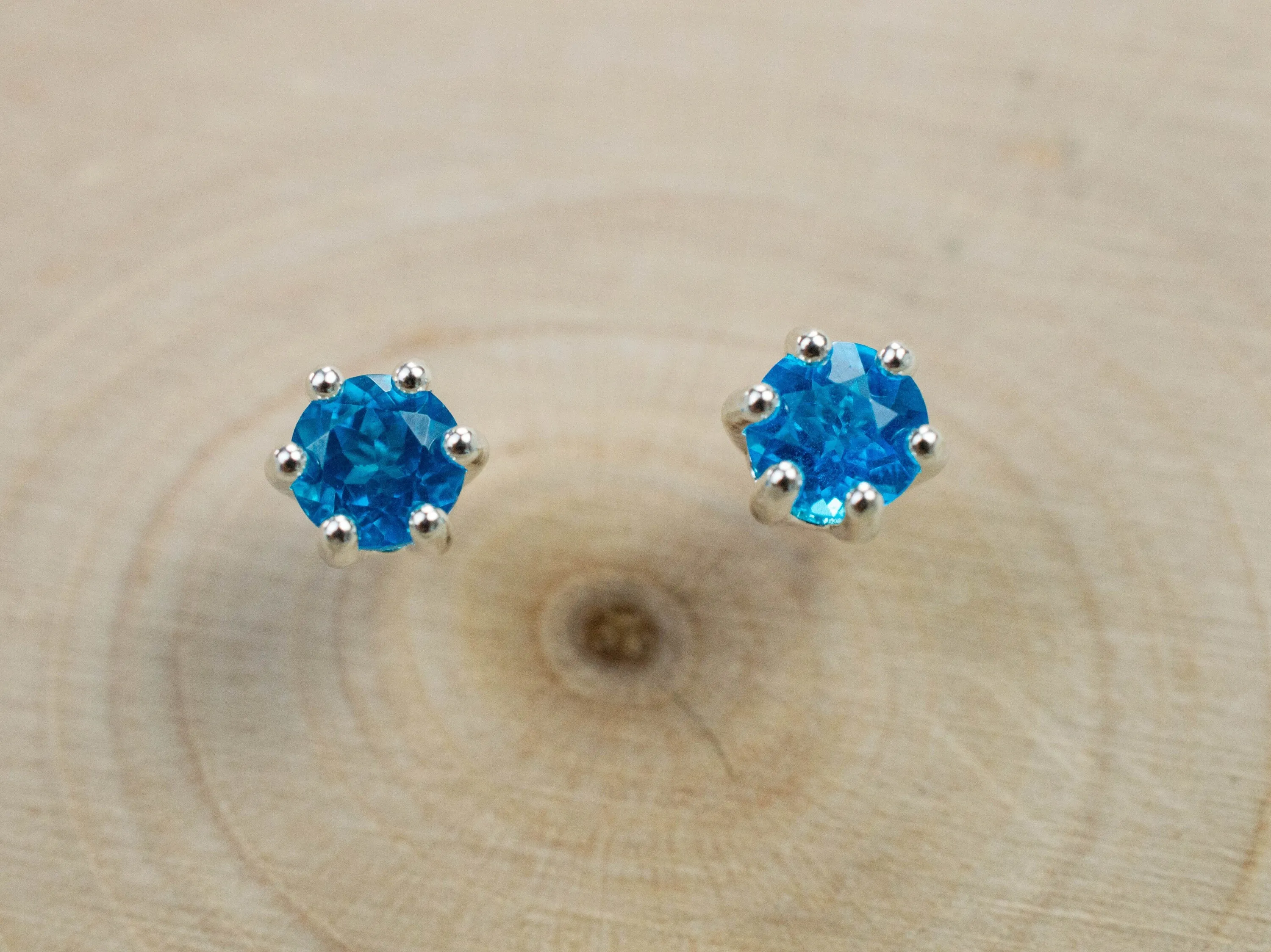 Neon Blue Apatite Earrings; Genuine Untreated Madagascar Apatite; 0.520cts