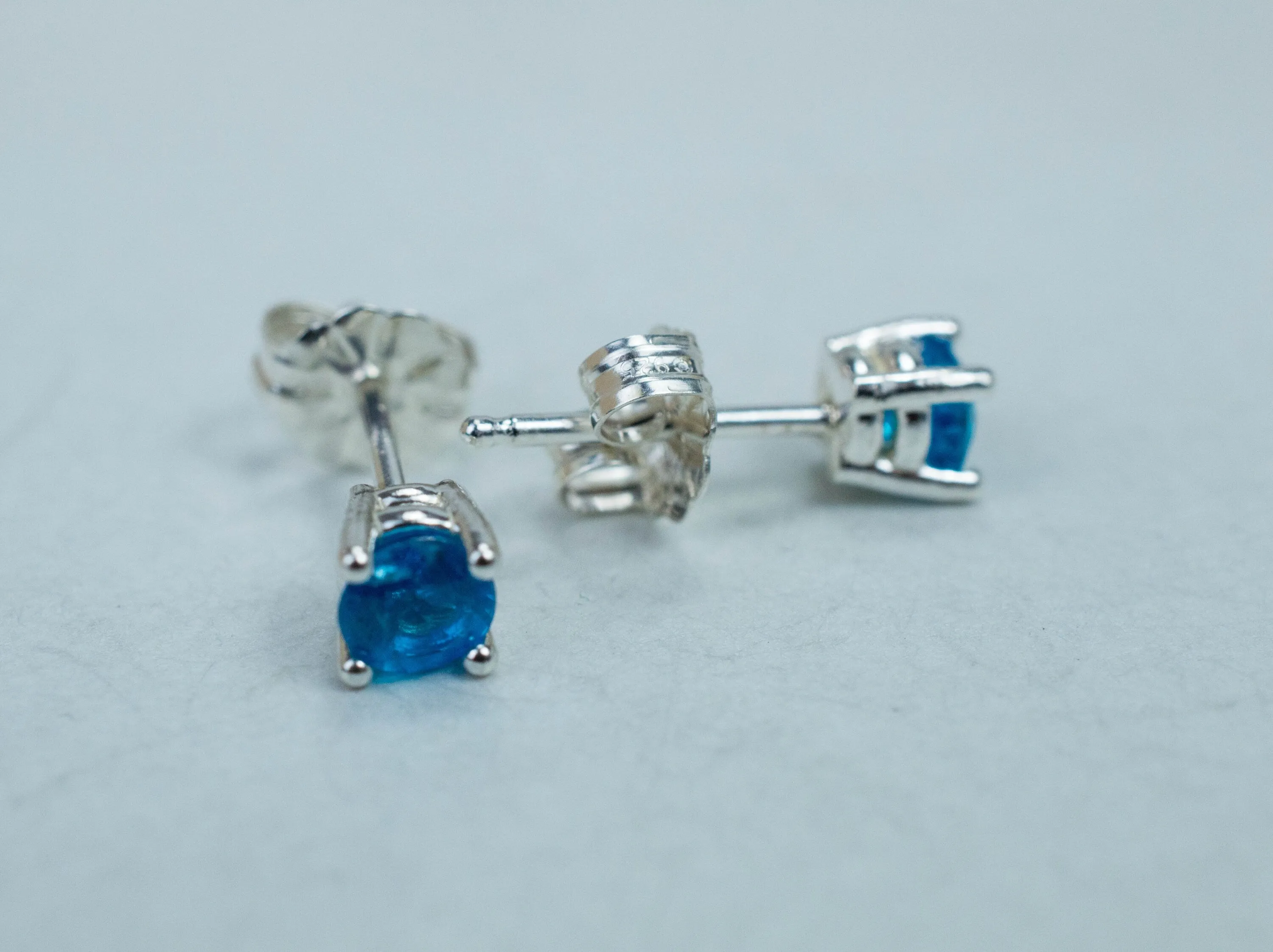 Neon Blue Apatite Earrings; Genuine Untreated Madagascar Apatite; 0.600cts
