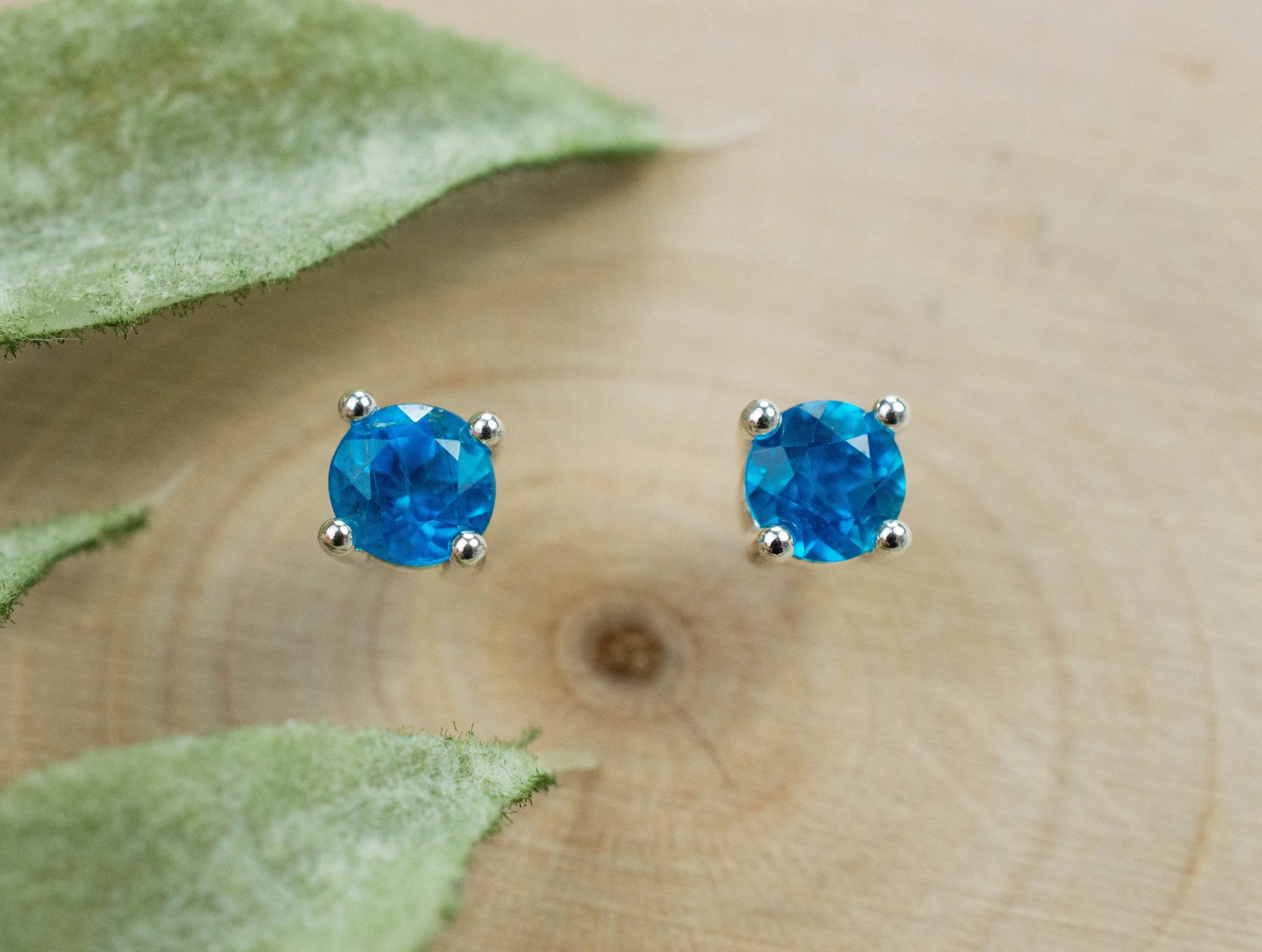 Neon Blue Apatite Earrings; Genuine Untreated Madagascar Apatite; 0.600cts