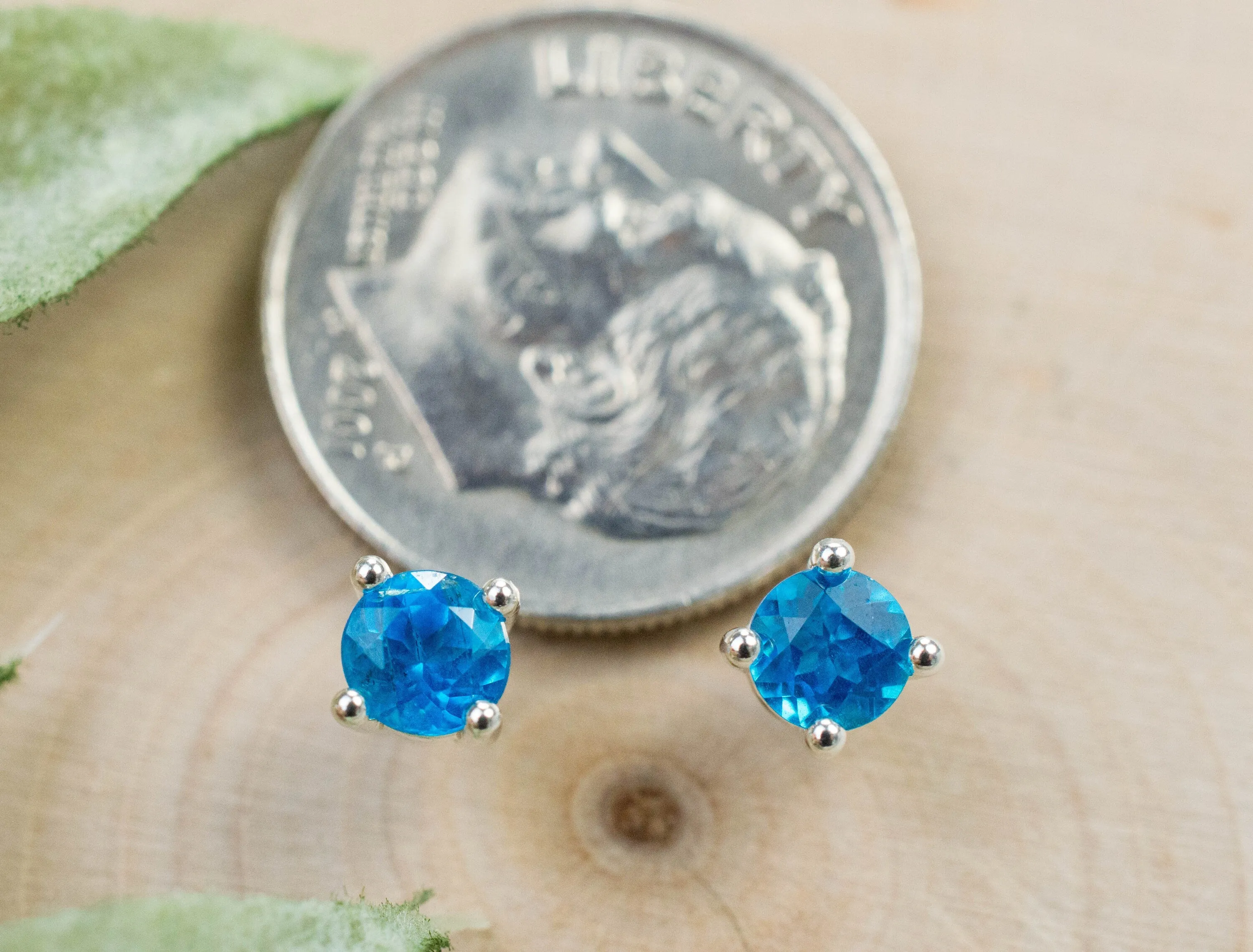 Neon Blue Apatite Earrings; Genuine Untreated Madagascar Apatite; 0.600cts