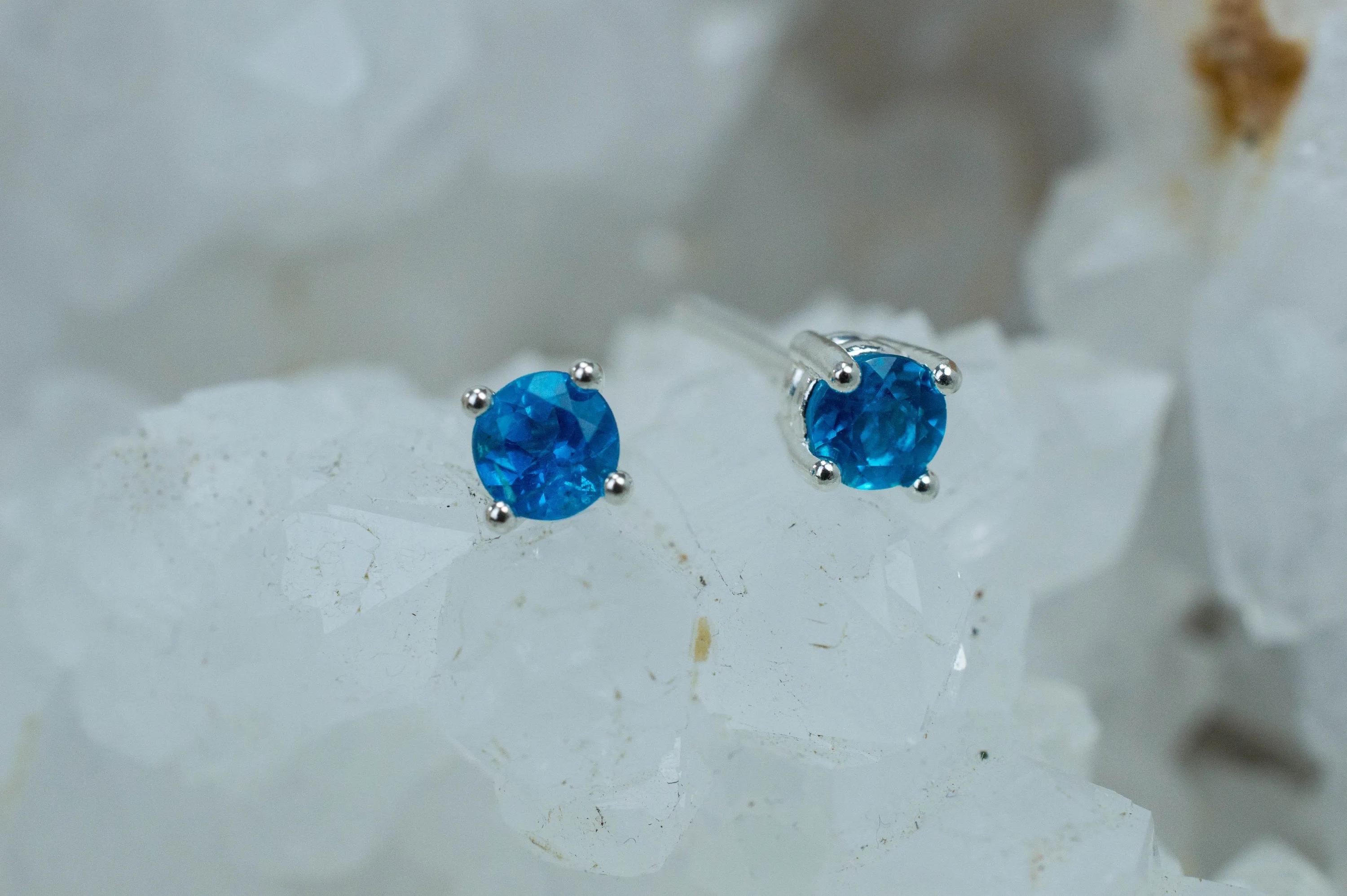 Neon Blue Apatite Earrings; Genuine Untreated Madagascar Apatite; 0.600cts