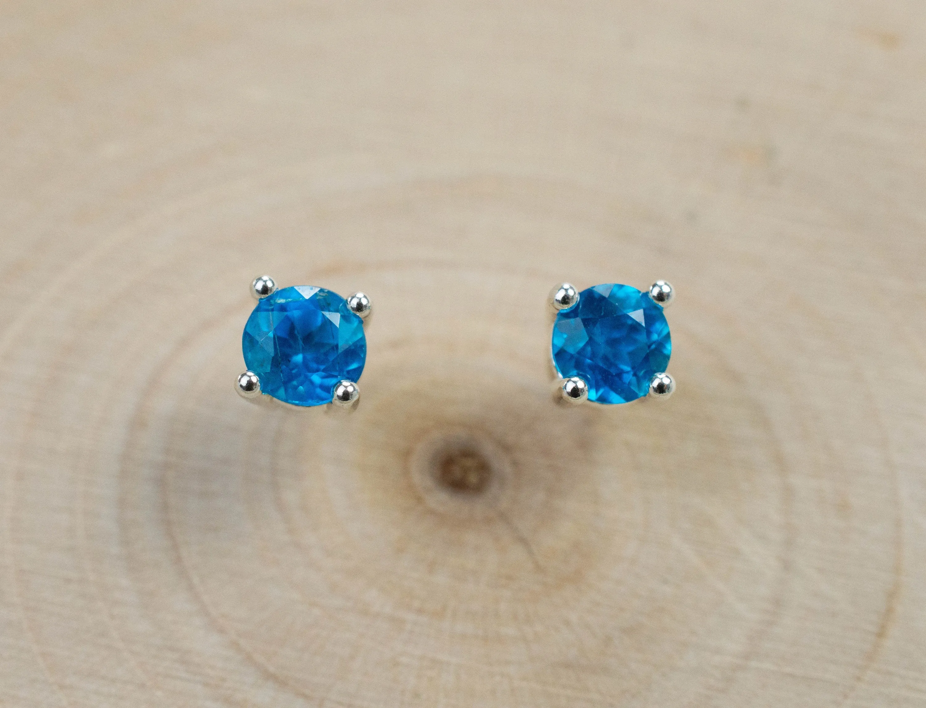 Neon Blue Apatite Earrings; Genuine Untreated Madagascar Apatite; 0.600cts