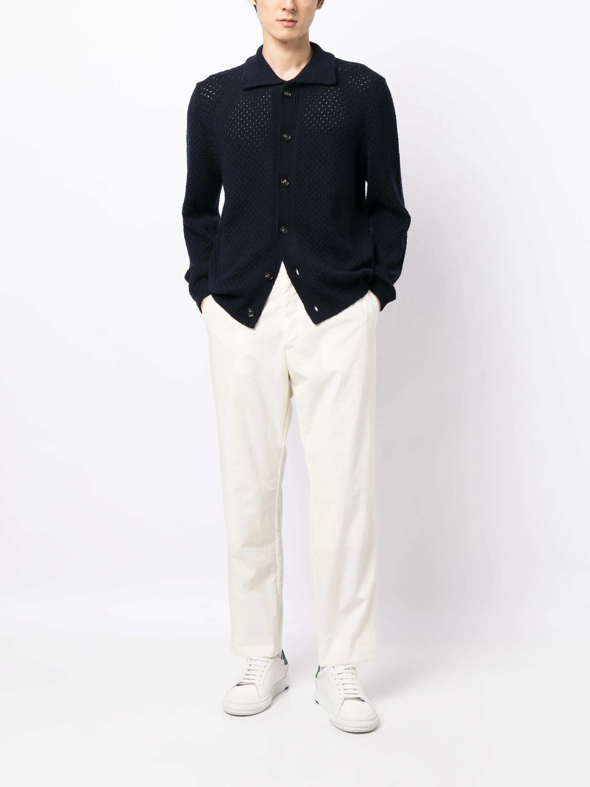 Pointelle-Knit Wool Cardigan
