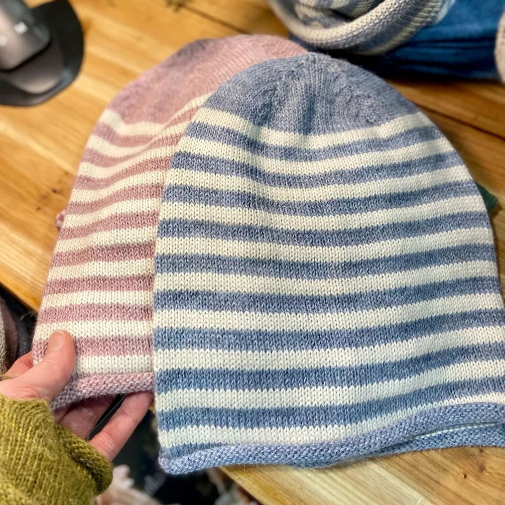Samantha Holmes Striped Alpaca Jersey Knit Beanie