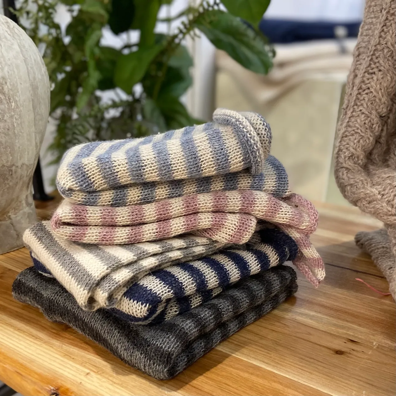 Samantha Holmes Striped Alpaca Jersey Knit Beanie
