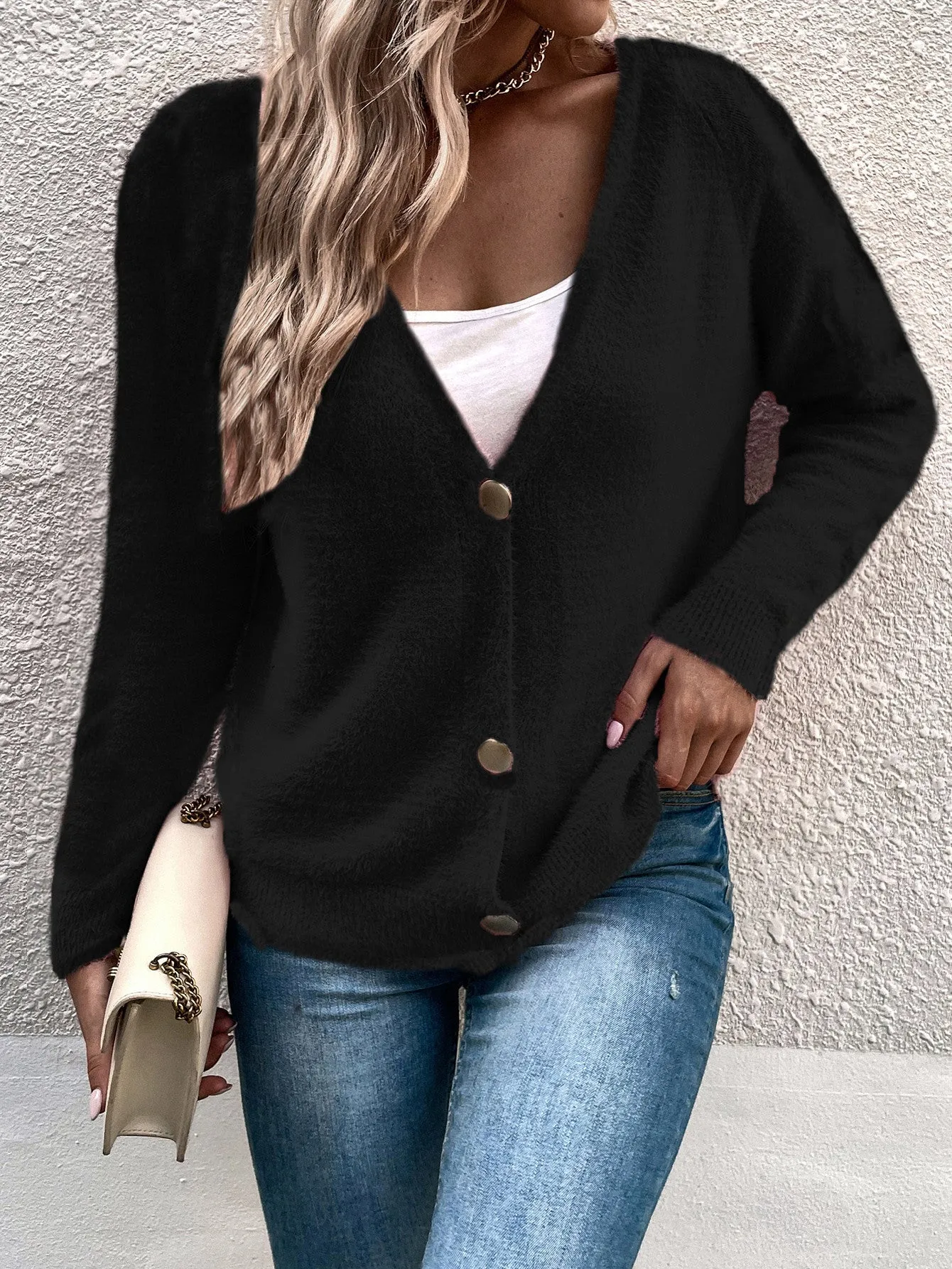 Simple Design V-neck Loose Cardigan