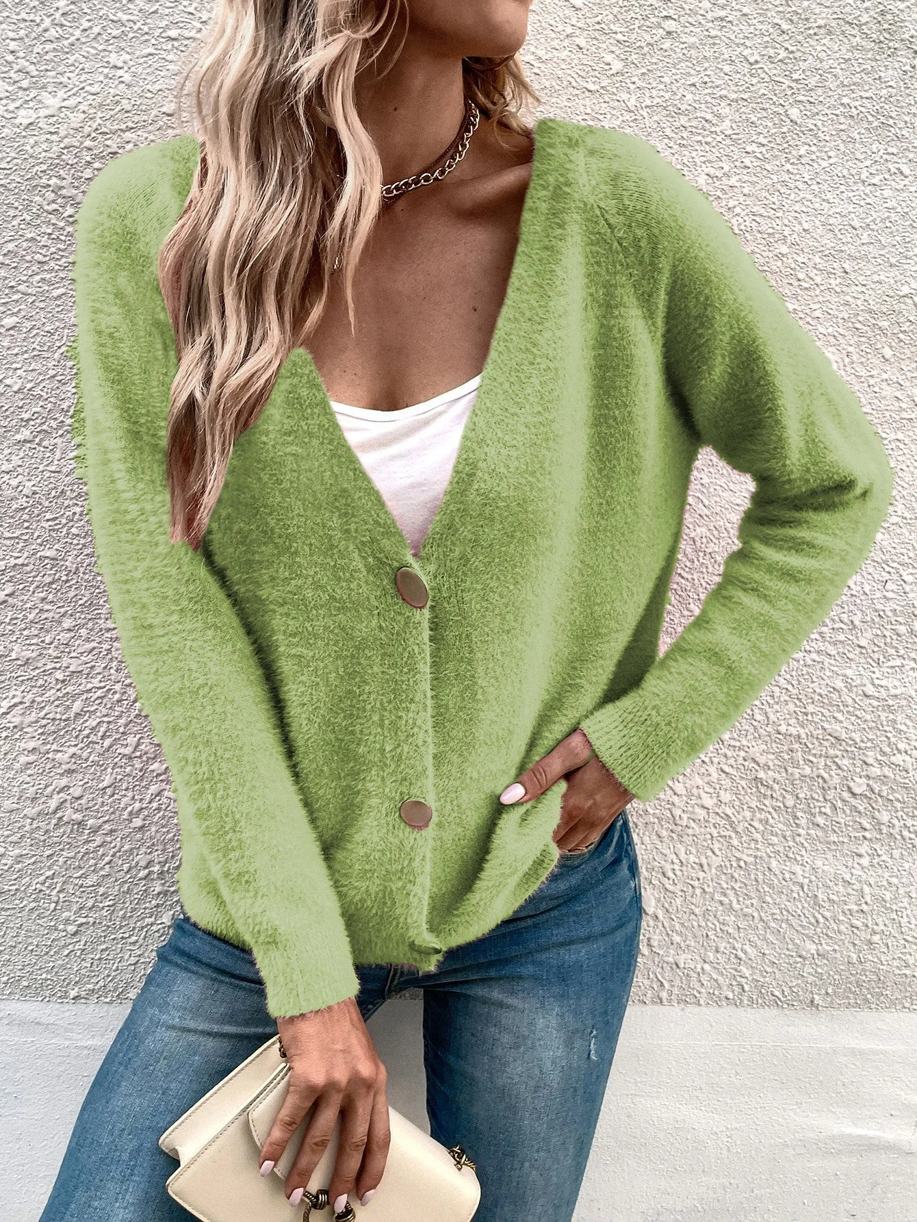 Simple Design V-neck Loose Cardigan