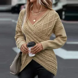 Vera | Asymmetrical V-Neck Wrap Knit Sweater