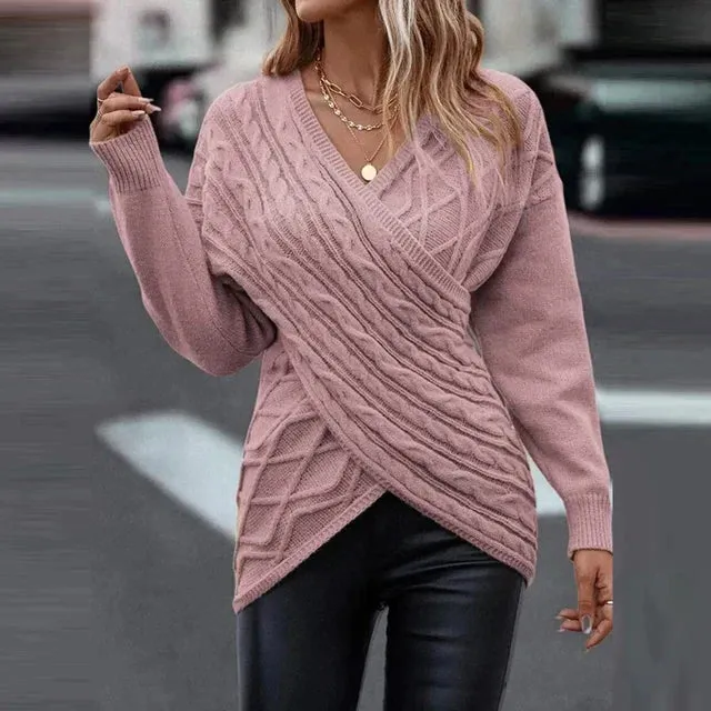 Vera | Asymmetrical V-Neck Wrap Knit Sweater