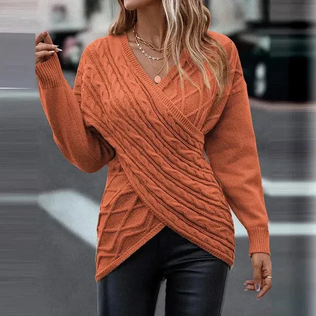 Vera | Asymmetrical V-Neck Wrap Knit Sweater
