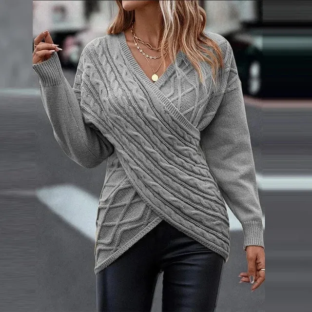 Vera | Asymmetrical V-Neck Wrap Knit Sweater