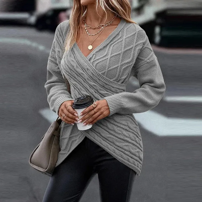 Vera | Asymmetrical V-Neck Wrap Knit Sweater