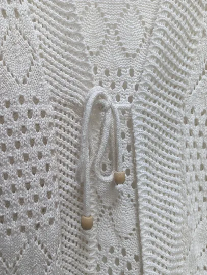 White Crochet Tie-Front Cardigan - L