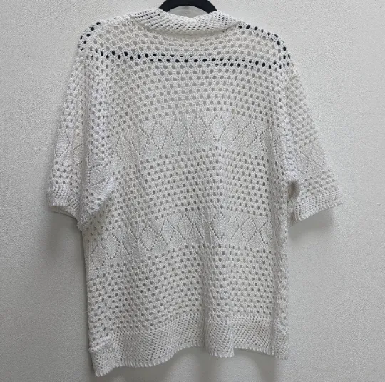 White Crochet Tie-Front Cardigan - L