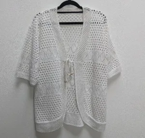 White Crochet Tie-Front Cardigan - L