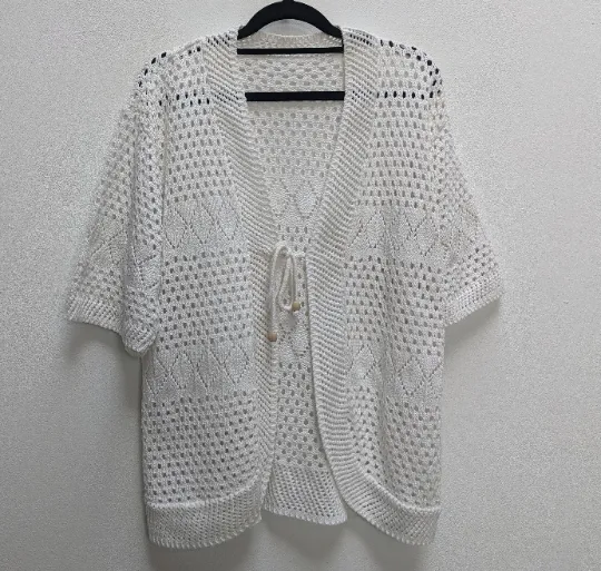 White Crochet Tie-Front Cardigan - L